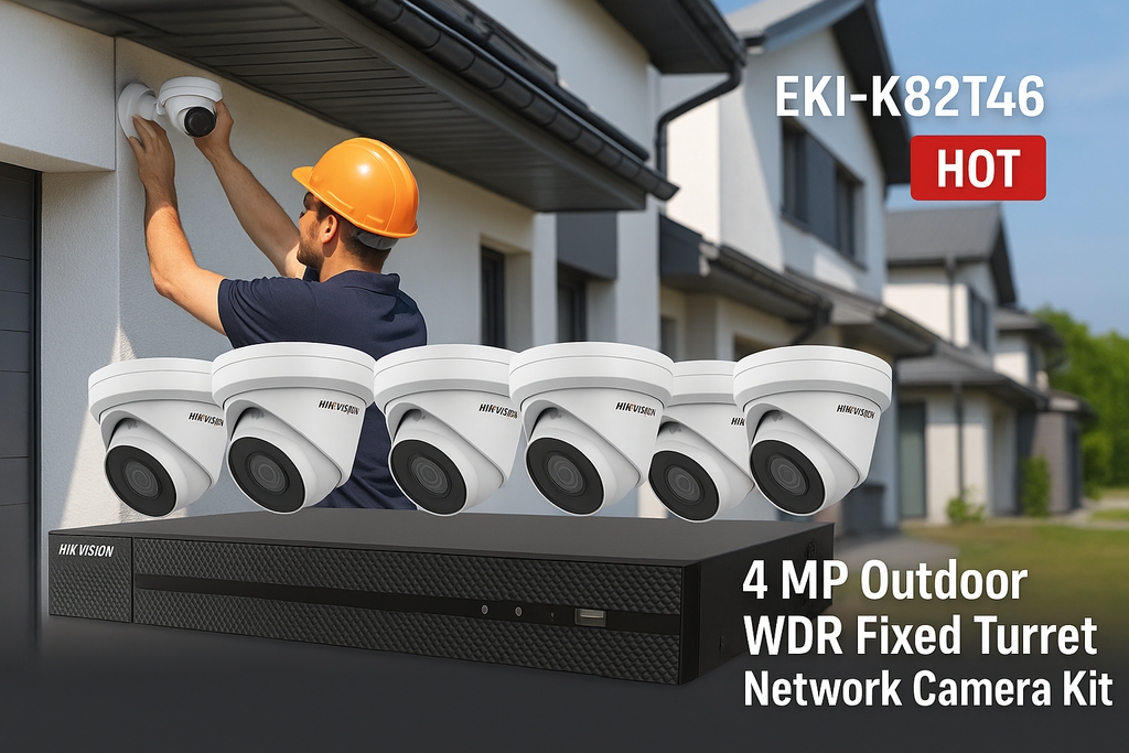 Hikvision EKI-K82T46 Value Express 7-Piece Kit, (1) ERI-K108-P8 8-PoE Port NVR, (6) ECI-T44F2 4MP Cameras, 2.8mm Lense product