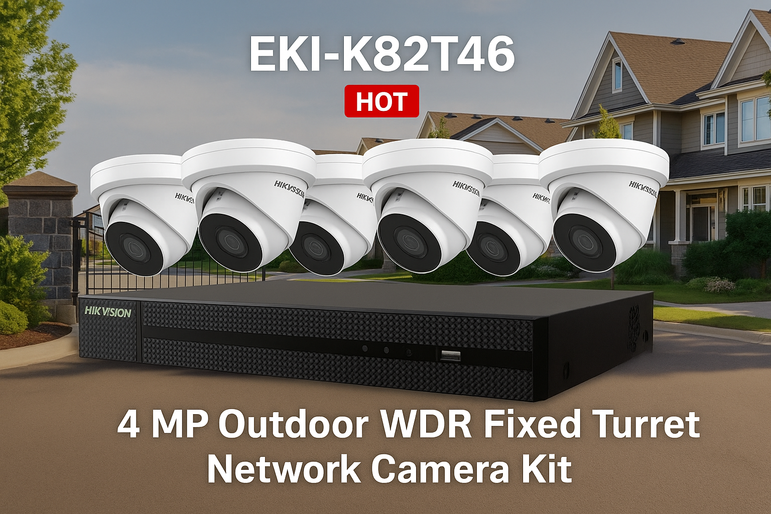 Hikvision EKI-K82T46 Value Express 7-Piece Kit, (1) ERI-K108-P8 8-PoE Port NVR, (6) ECI-T44F2 4MP Cameras, 2.8mm Lense product