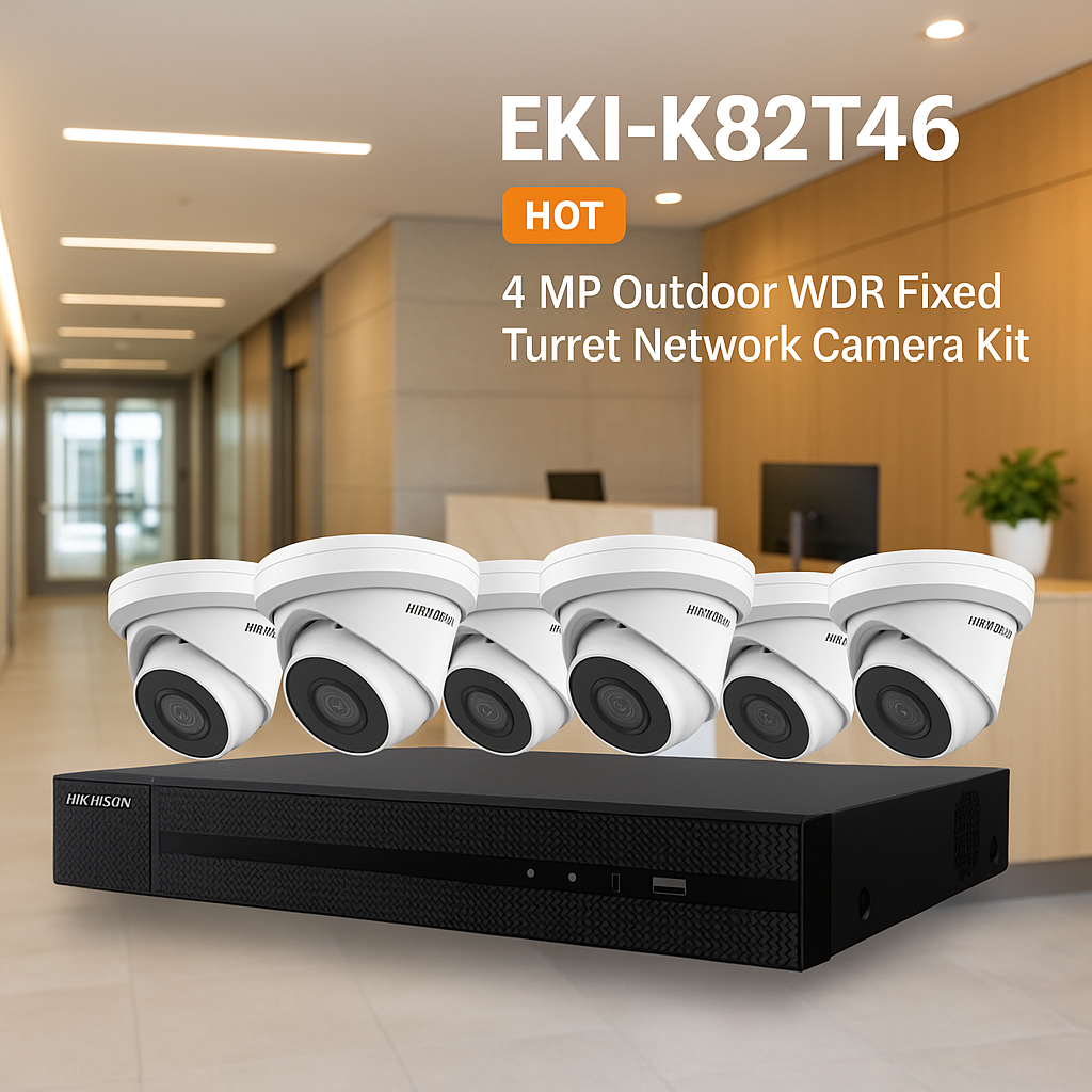 Hikvision EKI-K82T46 Value Express 7-Piece Kit, (1) ERI-K108-P8 8-PoE Port NVR, (6) ECI-T44F2 4MP Cameras, 2.8mm Lense product