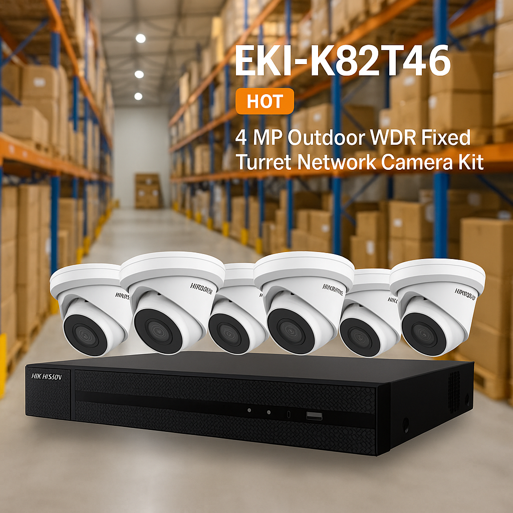 Hikvision EKI-K82T46 Value Express 7-Piece Kit, (1) ERI-K108-P8 8-PoE Port NVR, (6) ECI-T44F2 4MP Cameras, 2.8mm Lense product