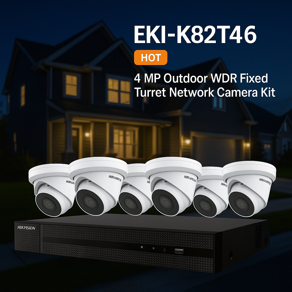 Hikvision EKI-K82T46 Value Express 7-Piece Kit, (1) ERI-K108-P8 8-PoE Port NVR, (6) ECI-T44F2 4MP Cameras, 2.8mm Lense product